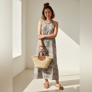 EUC Lungo L’arno L 100% Linen Maxi Dress Abstract Print MADE IN ITALY